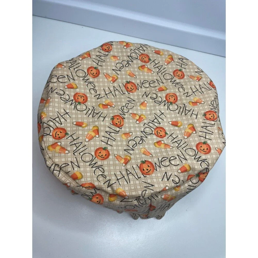 Longaberger Halloween Basket Liner Candy Corn Pumpkin pattern ruffed edge